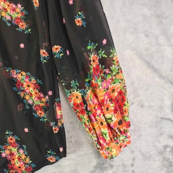 Cabi Sheer Floral Blouse‎ XS Style 3594 Long Sleeve Black Top garden party style - Picture 6 of 11